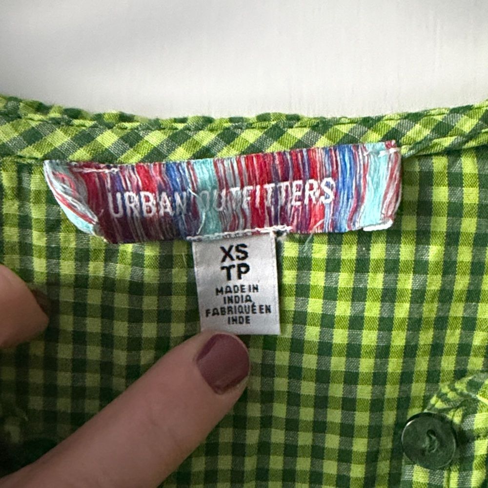 Urban Outfitters Claire Ruffled Babydoll Mini Dress Green Gingham Size XS - Picture 3 of 4